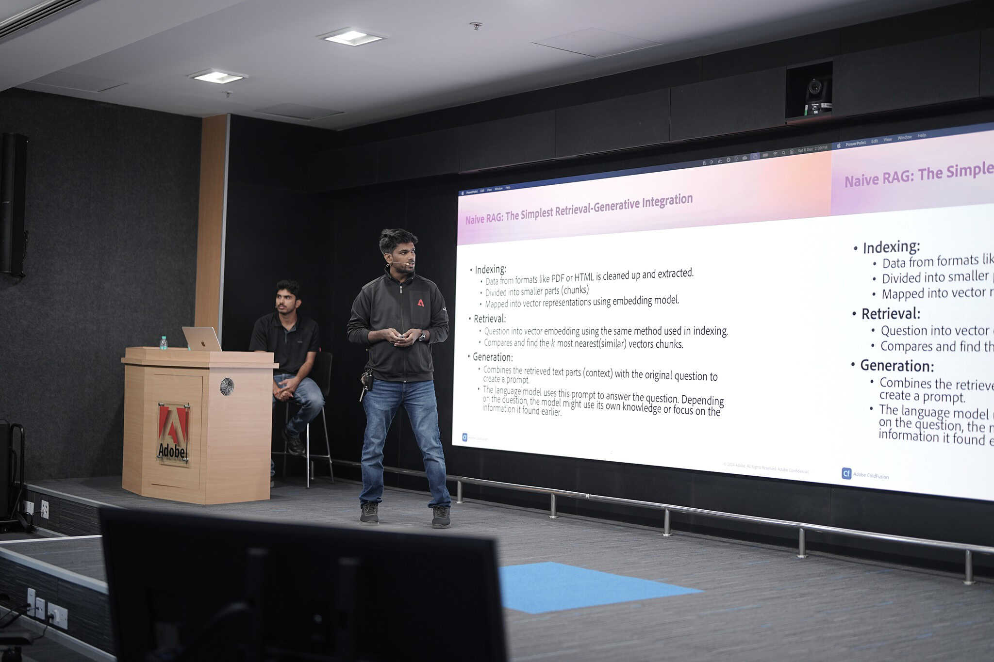 Speaker Presenting At Adobe Coldfusion Summit India On Data Integration And Rag Techniques.
