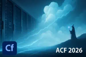 Illustration of Adobe ColdFusion 2026 as a modern enterprise platform with cloud-native design, AI capabilities, and improved security controls.