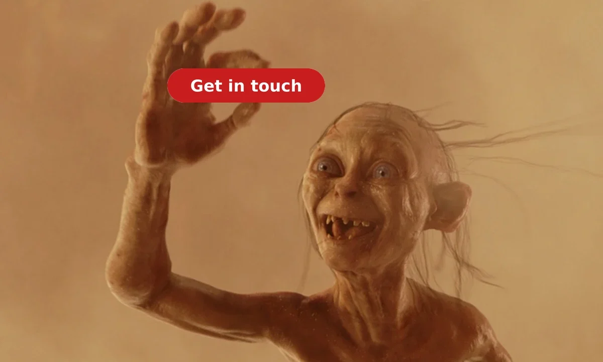 Eccentric Creature With A Raised Hand And A 'Get In Touch' Button.