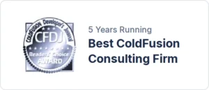 Coldfusion Consulting Firm Award Badge With 5 Years Running Recognition.