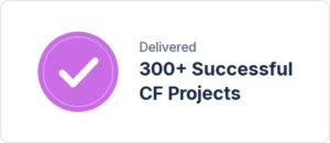 Icon Of A Checkmark With 'Delivered 300+ Successful Cf Projects' Text.